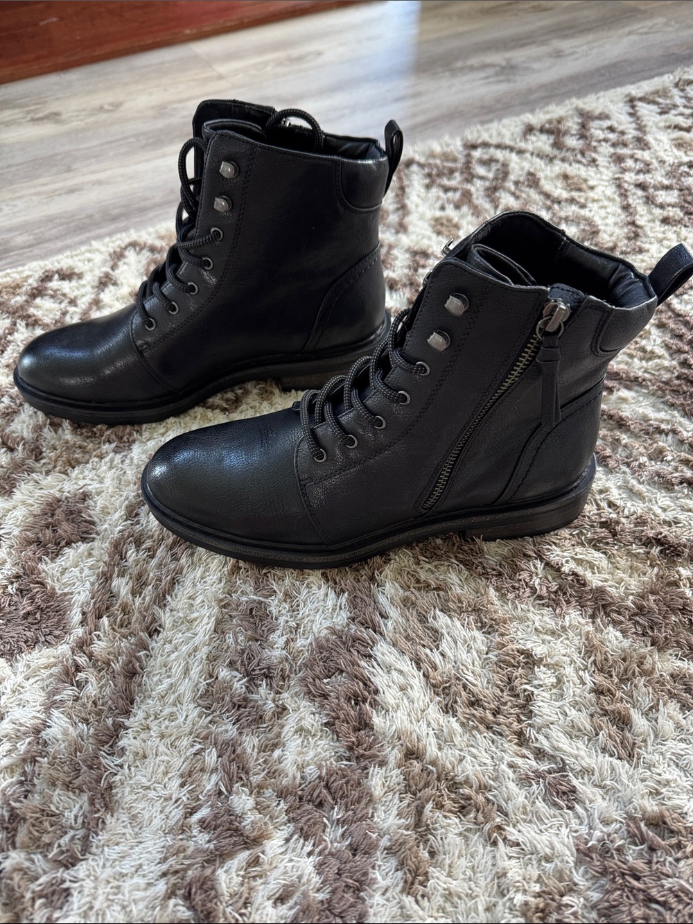 BareTraps Black Lace-Up Boots with Side Zipper